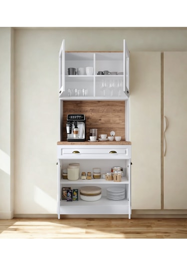 Handy Mini 93 Cm Kahve Köşesi & Çok Amaçlı Mutfak Dolabı Ceviz - Beyaz