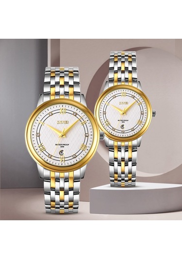 Sones Skmei 9212 Moda Bayan Kuvars Saat Öğrenci Kadın Mizaç Su Geçirmez Manyetik Vakumlu Ağ Kemer Saat Beyaz