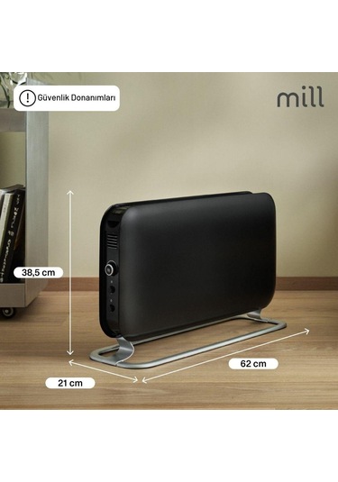 Mill Elektrikli Taşınabilir Panel Isıtıcı 2000w Siyah
