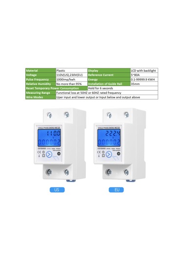 Maiyame Dds668 Model Akıllı Işıklandırmalı Sayfalı Enerji Sayaç, Ac 230v Tek Fazlı Ray Tipi, Sıfırlama Fonksiyonu, 5-80a, Avrupa Standartı