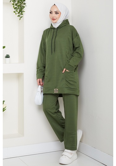 Çift Cepli Kapüşonlu İkili Takım 1663 - Yeşil Yeşil