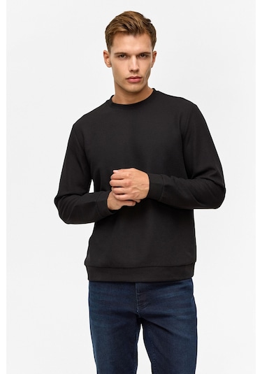 Süvari Siyah Regular Düz Bisiklet Yaka Sweatshirt-38793 Siyah