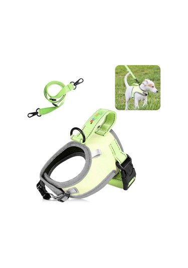 Funadd Traction Rope Reflective Breatheable Nylon Pet Vest Dog Harness, Size: S Green