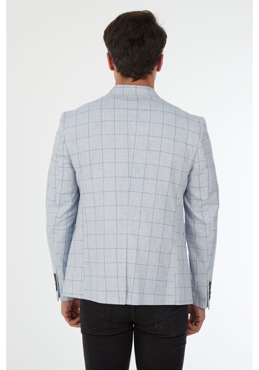 Sposo 5125 Dar Kalıp Kareli Açık Mavi Erkek Blazer Ceket Açık Mavi