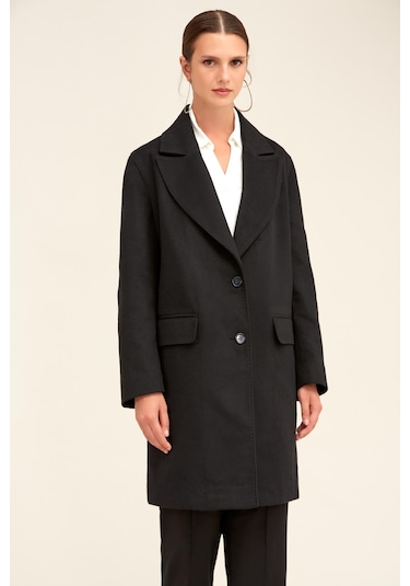 Hatemoğlu Saykı Woman Siyah Regular Fit Ceket Yaka Kaşe Oversize Manto 2956632 Siyah