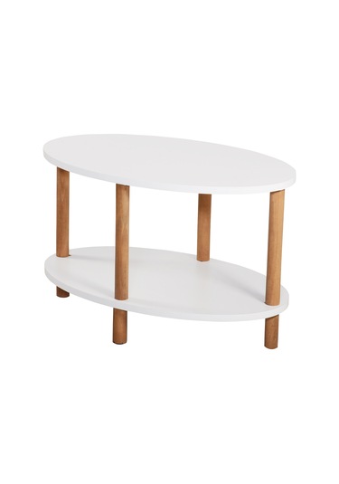 Orta Sehpa Oval Ahşap Ayaklı Iki Katlı Gazetelikli