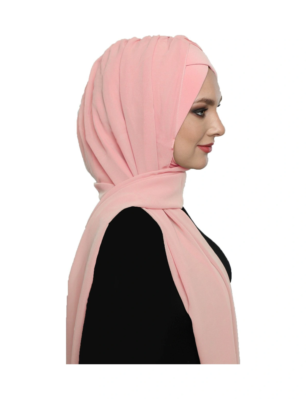 Şallı Takmatik Sade Pudra Hazır Türban Tesettür Bone Namaz Örtüsü Pudra