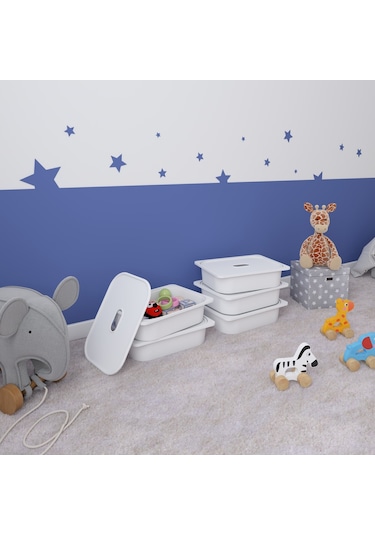 5 Adet Beyaz Kapaklı Çok Amaçlı Saklama Kutusu - Oyuncak Sepeti 5ks5k Beyaz