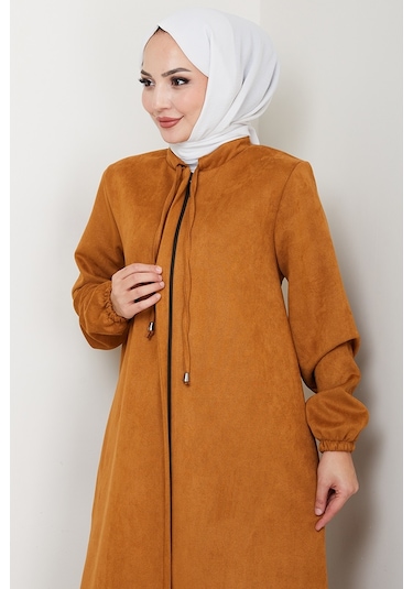 Bestenur Gizli Fermuarlı Süet Ferace 1605 - Taba Taba