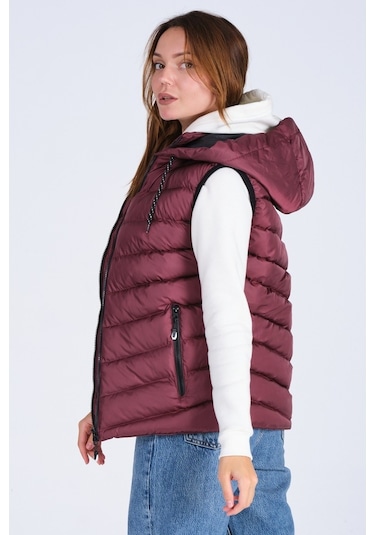 Dgn Everest Unısex Jel Dolgu Kapüşonlu Şişme Yelek Bordo