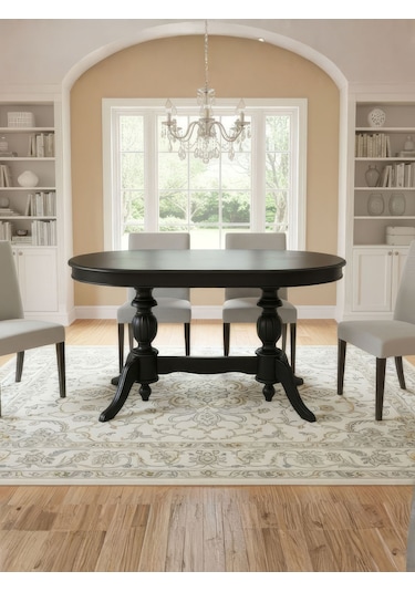 Montclair Çift Baba Ayaklı Masif Ahşap Oval Yemek Masası 90x140 Siyah