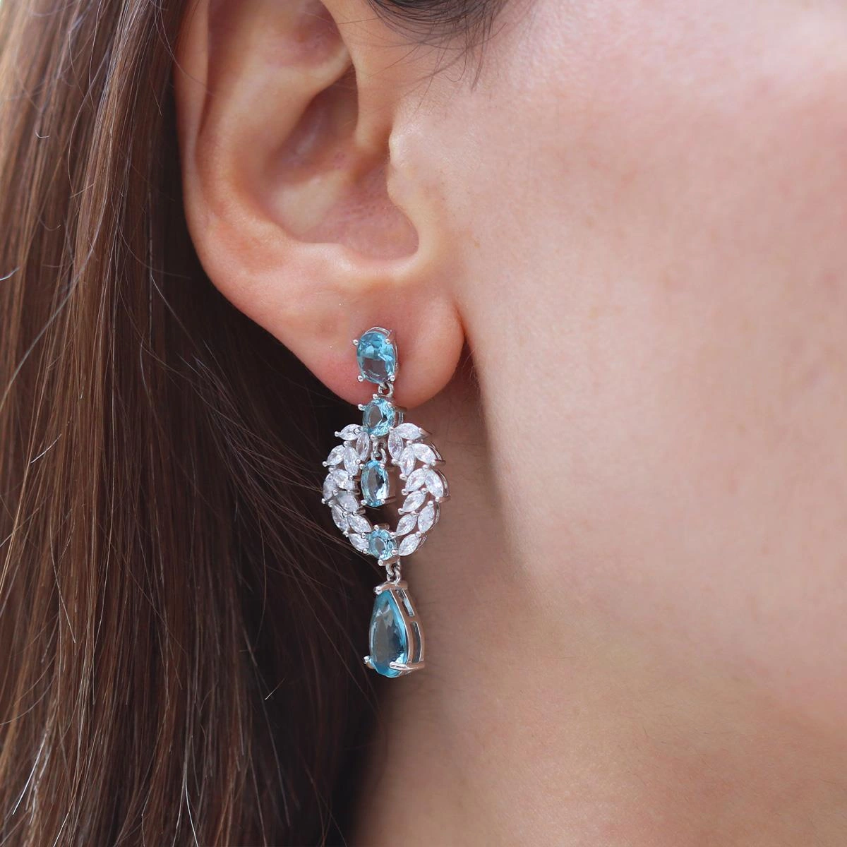 Aquamarine Taşlı Başak Modeli Gümüş Küpe Gümüş