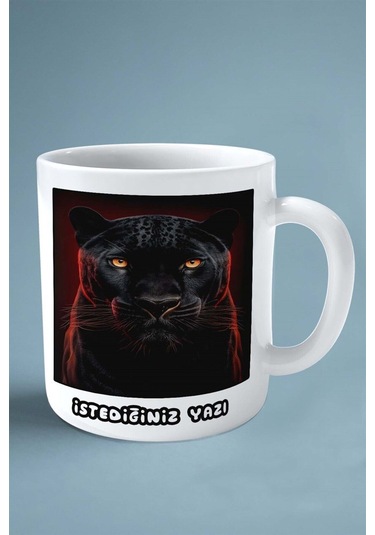 Panter Baskılı Kupa Bardak Çift Taraflı Kişiye Özel Çerçeveli Renkli Model 5 Çok Renkli