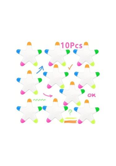 Willowhaven 10lu Yıldız Fosforlu Kalem Paketi 5i1 Açık Desenli Okul Ofis Parti Hediyesi Beş Köşeli Yıldız - 10 Parça