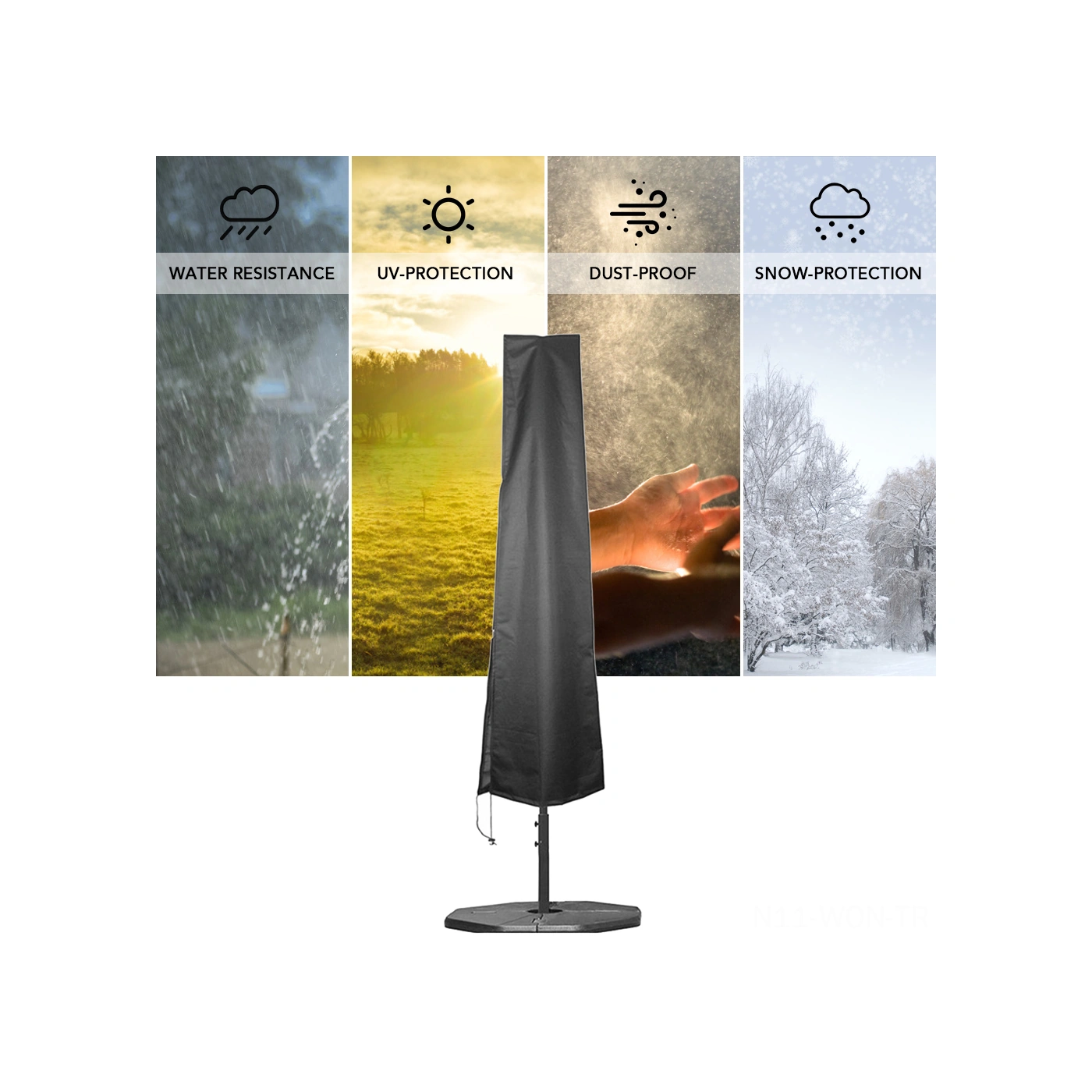Neevoyu 210d Oxford Kumaşlı Siyah Bahçe Şemsiyesi Koruyucu Kılıfı - Su Geçirmez, Hava Dayanıklı, 240x57x57 Cm Büyük Boy