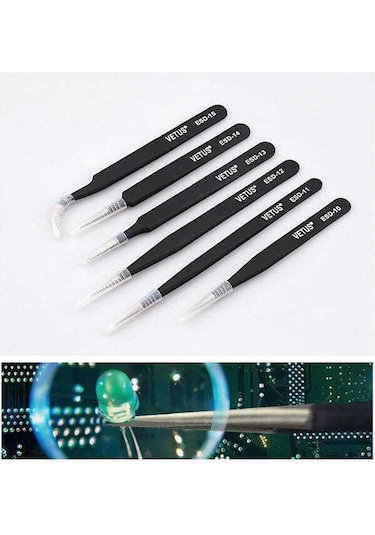 6 Çeşit Vetus Hassas Elektronik Cımbız Seti Antistatik Çelik