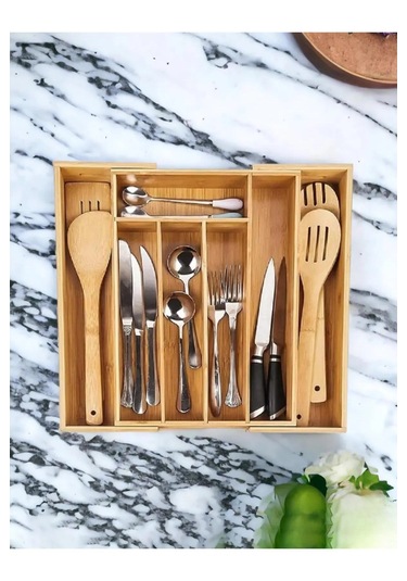 Bambu Ayarlanabilir Çekmece İçi Kaşıklık Ölçü Ayarlı 5-7 Bölmeli Doğal Organizer 30x34 Cm / 43x34 Cm Bambu