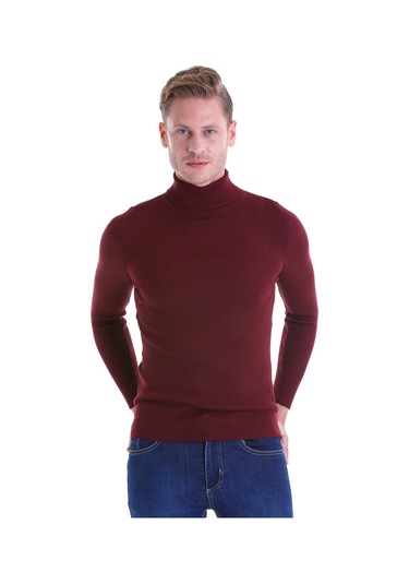 Hatemoğlu Bordo Regular Fit Düz Balıkçı Yaka Triko Yün Kazak Bordo