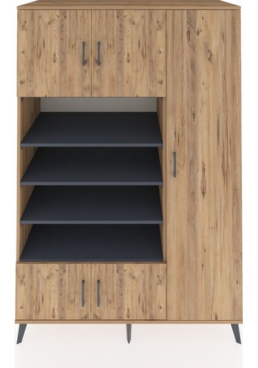 Kronos Dolap 11 Raflı 5 Kapaklı 132x59x195 Çam-çam/antrasit Çam