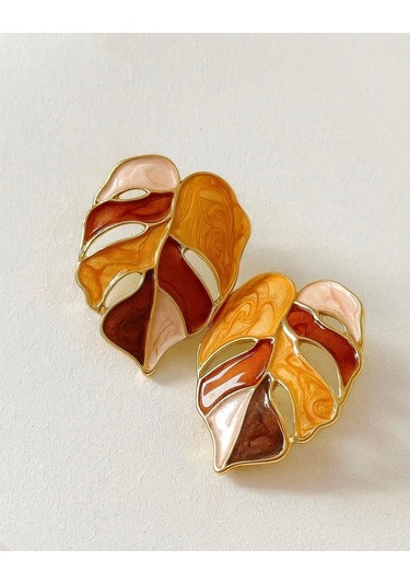 Sonbahar Yaprak Küpe Pirinç Kaplama Çok Renkli