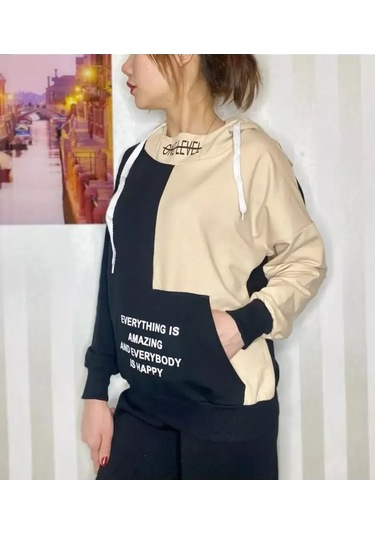N'at Nam Family Renkli Kapüşonlu Sweatshirt 255532740 Bej