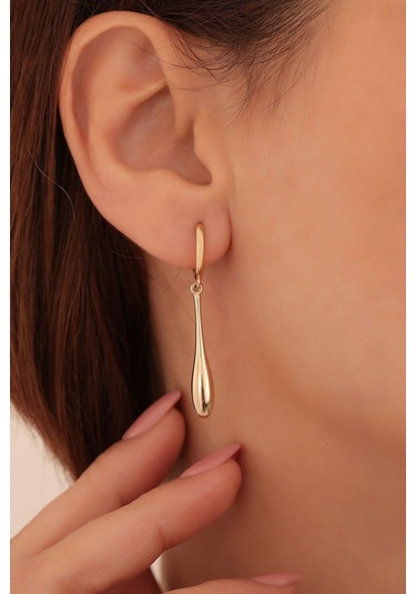 925 Ayar Altın Kaplama Sallantılı Modern Halka Küpe - E00260 Gold