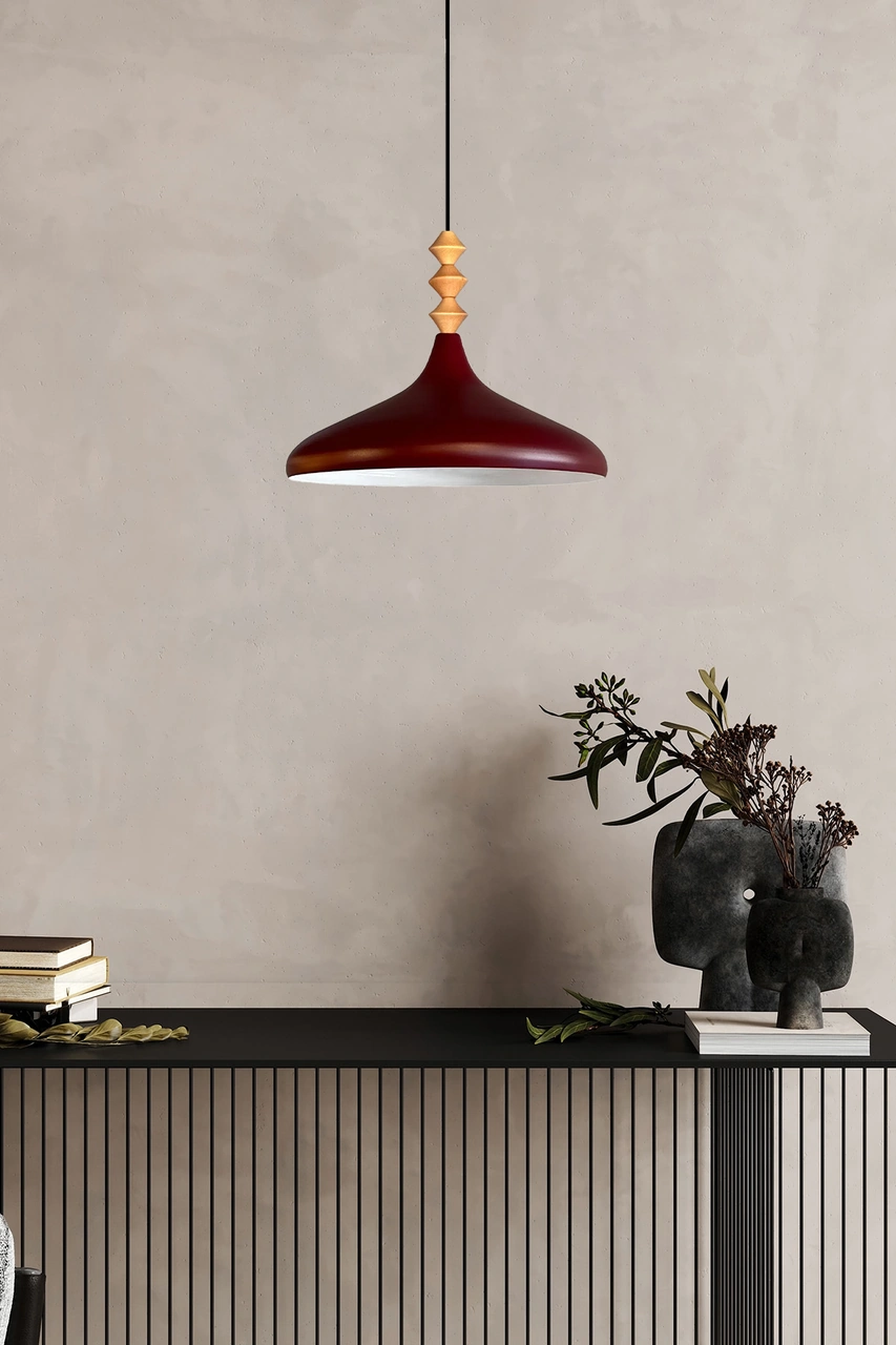 Vişne Çürüğü Q Ahşap Tekli Avize Sarkıt Salon Mutfak Cafe Butik Lamba Aydınlatma Avizeler Vişne Çürüğü