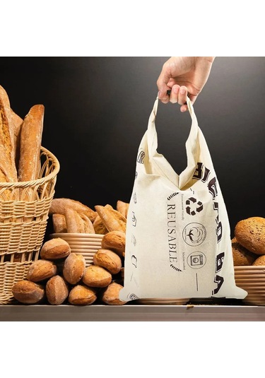 Lemestar Doğal Keten Ekmek Çantası, 43x31.5 Cm, Yeniden Kullanılabilir, Çevre Dostu, Taze Ekmek Saklama Bej