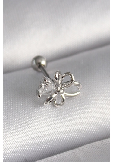 316l Çelik Gümüş Renk Zirkon Taş Detay Kurdele Model Tragus Pier Çok Renkli