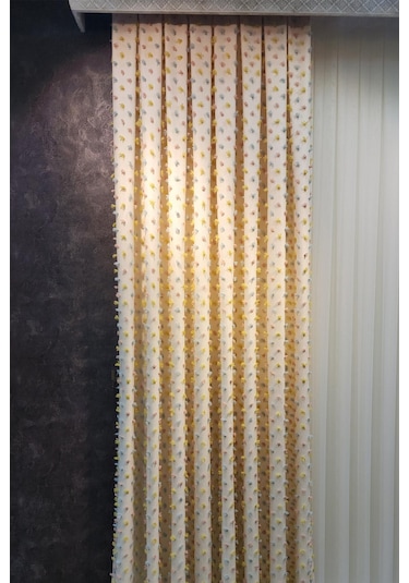 Pastel Püsküllü Fon Perde Krem Renk - Modern Ve Neşeli Tasarım Krem