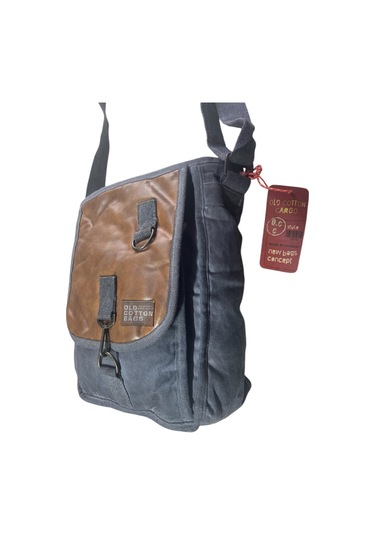 Vintage Salaş Kaliteli Unisex Taşlanmış Kumaş Okul Gezi Postacı Çantası 27x33cm Gri - Taba