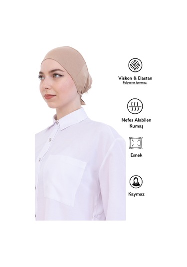 Kadın Tesettür Bone Bağcıklı Dikişsiz Penye 4 Parça Set Bordo, Kahverengi, Koyu Vizon, Açık Vizon