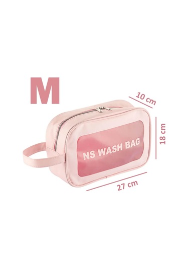 Şeffaf Seyahat Makyaj Kozmetik Çantası Açık Pembe Medium Açık Pembe