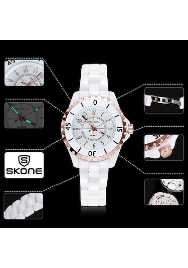 Kangvka Skone Kadınlar İçin Seramik Kordonlu Zamanlayıcı Kol Saati - Gülaltı Altın Beyaz Gösterge, Şık Ve Dayanıklı, Günlük Kullanım, Analog, Klasik Tasarım 5002 Gold