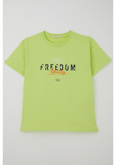 Breeze Erkek Çocuk Tişört Yazı Bakılı 5-10 Yaş, Fıstık Yeşili Fıstık Yeşili