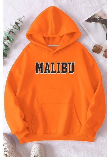 Malıbu Baskılı Oversize Sweatshirt Turuncu