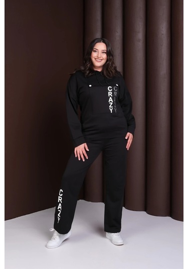 Kapüşonlu Crazy Baskılı Alt-üst Takım Siyah