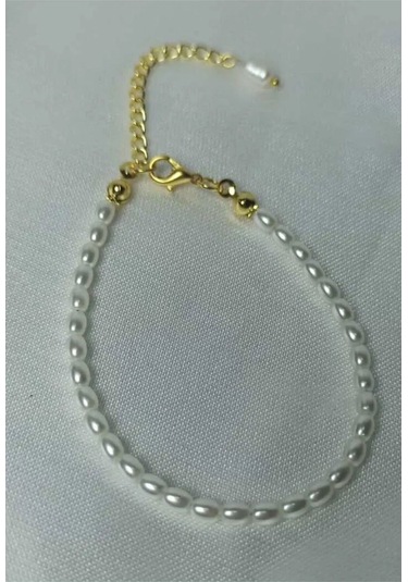 24k Altın Kaplama Gerçek Mayorka İnci Tasarım Bileklik Beyaz Stan Gold