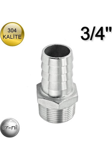 Paslanmaz Krom 3/4'' Hortum Rekoru(Hortum Ucu) 304 Kalite