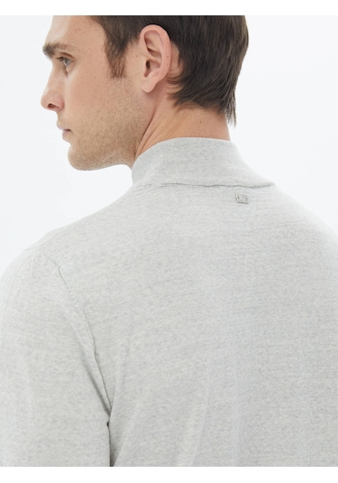 Kip Açık Gri Yarım Balıkçı Yaka Düz Örgü Yün Karışımlı Triko Çok Renkli