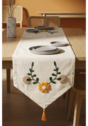 Sarı Papatya Punch İşlemeli Runner 35x140 Cm Çok Renkli
