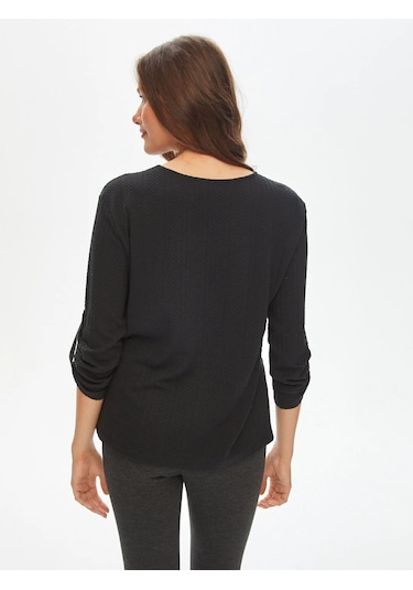 Faik Sönmez Dokuma Garnili Kadın Uzun Kol Bluz 69153 Siyah