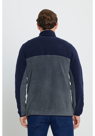 AC&Co / Altınyıldız Classics Erkek Lacı A.melanj Anti-pilling Tüylenme Yapmayan Standart Fit Bato Yaka İçi Polarlı Çift Renk Polar Sweatshirt Lacivert