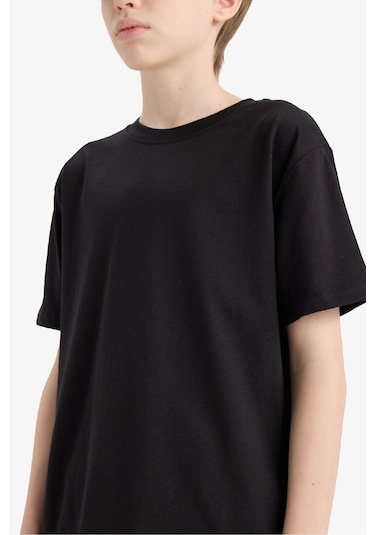 Defacto Erkek Çocuk Bisiklet Yaka Basic Düz Kısa Kollu Okul Tişörtü K1687a625aubk26 SIYAH