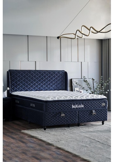 Baklava Lüks Yatak Baza Ve Başlık Seti 180x200 Cm Çift Kişilik Çok Sert Yatak Antrasit Baza Başlık