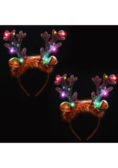 Işıklı Noel Baba Kafa Bandı - Yetişkinler Ve Çocuklar İçin Sevimli Ren Geyiği Kafa Bandı - Noel Partisi Hediyeleri - Noel Aksesuarları