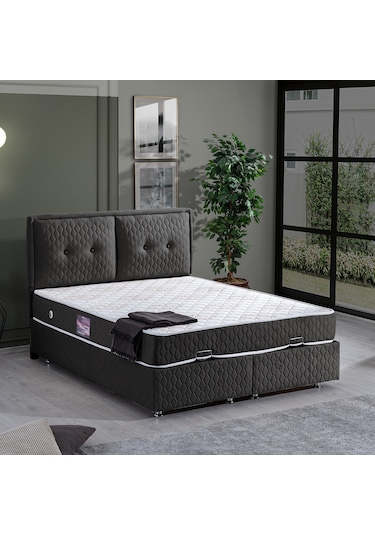 Setaymobilya Baza, Vectra Çift Kişilik Baza + Başlık + Deluxe Yatak, Antrasit