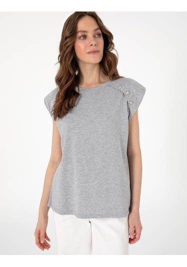 Pierre Cardin Kadın Gri Melanj Tişört 50301482-vr086 Gri Melanj