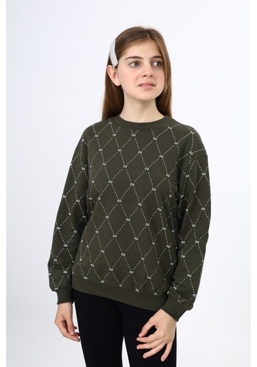 Toontoy Kız Çocuk Baskılı Sweatshirt Haki