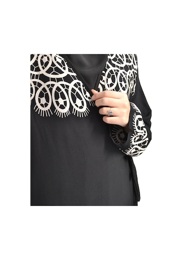 Halkalı Desenli Kruvaze Namaz Elbisesi Yandan Bağlamalı, Rahat Kesim 36 46 Beden Siyah
